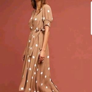 Anthropologie Breanna Brown Polka Dot Wrap Midi Dr